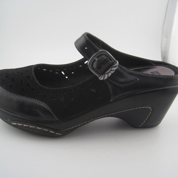 Women's White Mountain Gilding Black Peep-Toe Leather Clog size 7.5 Mary Jane - Picture 2 of 10